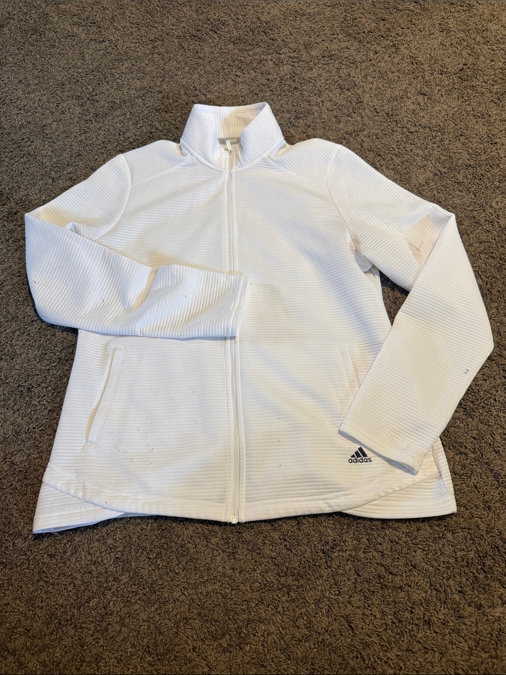 adidas White Full-Zip Jacket with Stand Collar